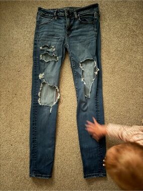 American Eagle Outfitters Distressed Skinny Jeans - Blue